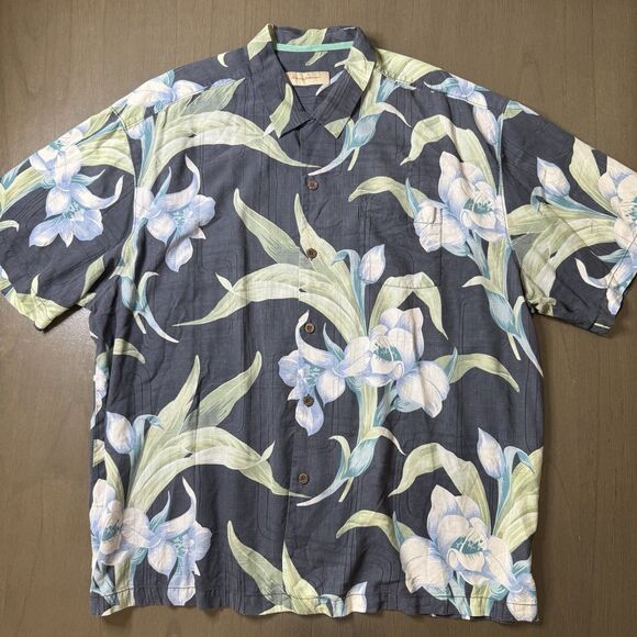 TOMMY BAHAMA 100% Silk Hawaiian Aloha Shirt Men’s XXL Blue Tropical Short Sleeve - Picture 4 of 13